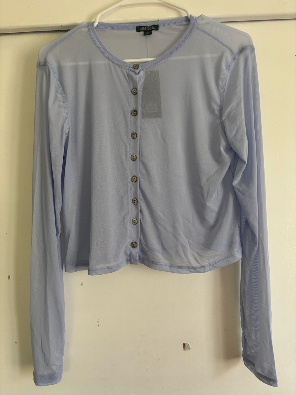 wild fable Pale Blue Sheer Long-Sleeve Button-Up Top